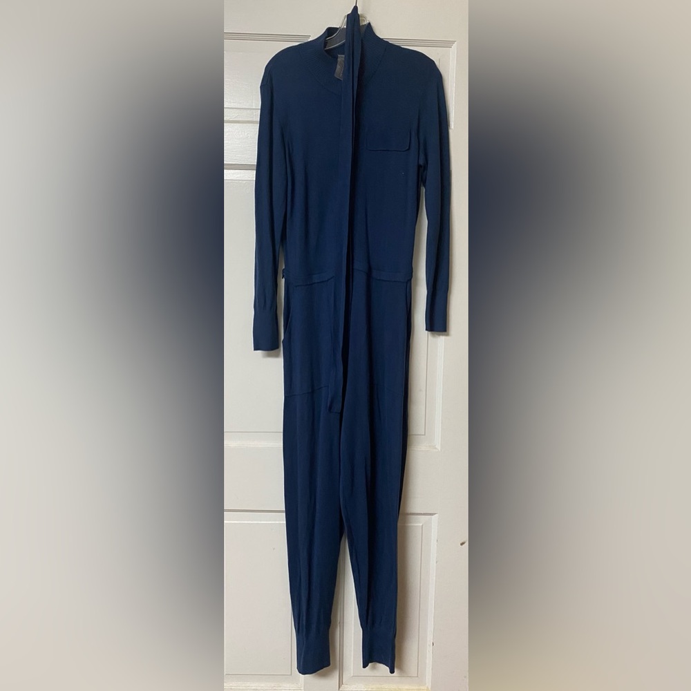 Zuda Blue Sweater Belted Jumpsuit